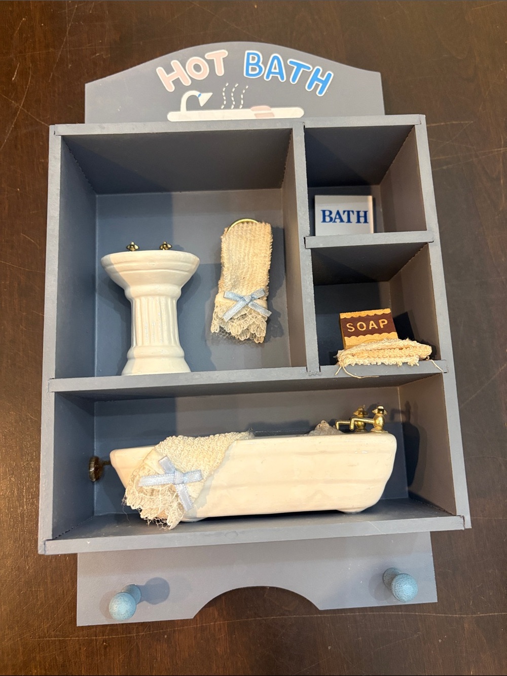 Miniature 'Hot Bath' Wall Shelf Decor in Light Blue